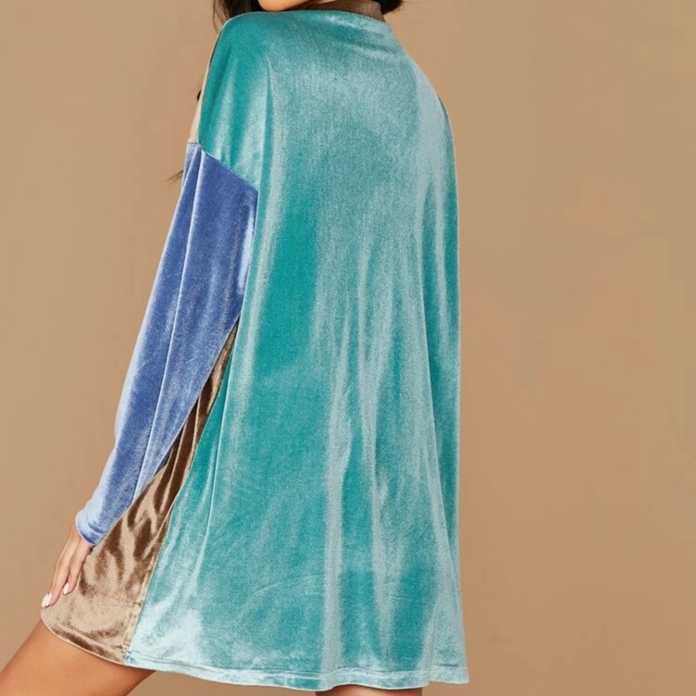 DROP SHOULDER CUT-AND-SEW VELVET DRESS - Picture 5 of 6